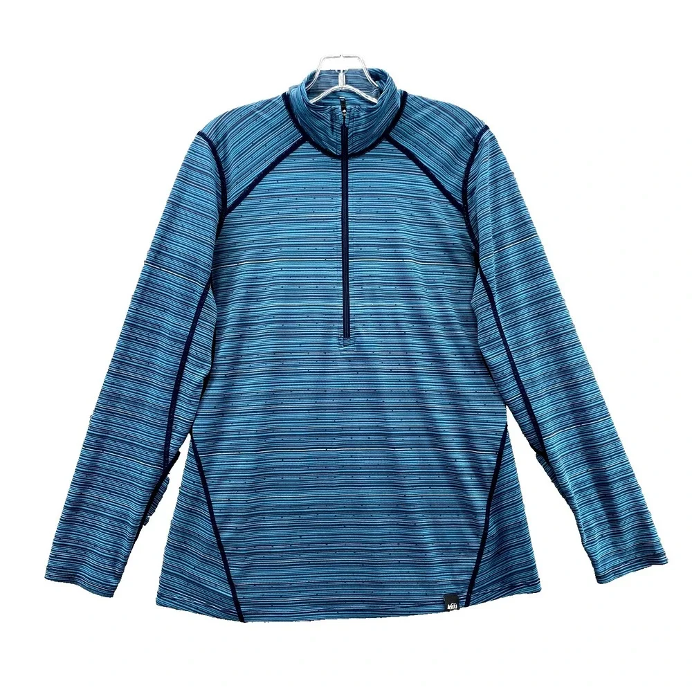 REI Top Women's Large Blue Striped 1/4 Pullover Zip Sportswear Hiking Athleisure